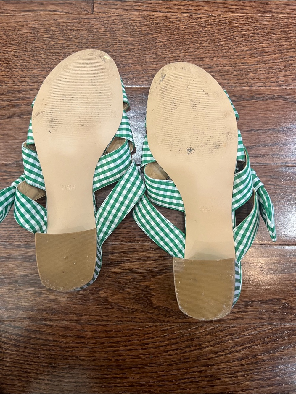 Talbots Green and White Gingham Knot-Front Slide Sandals - Picture 2 of 4